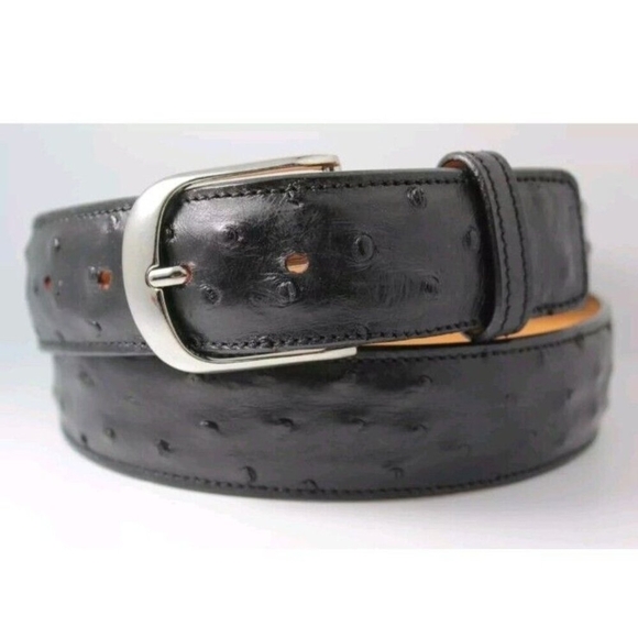 Genuine Full Quill Ostrich Black Leather Belt - Picture 2 of 15